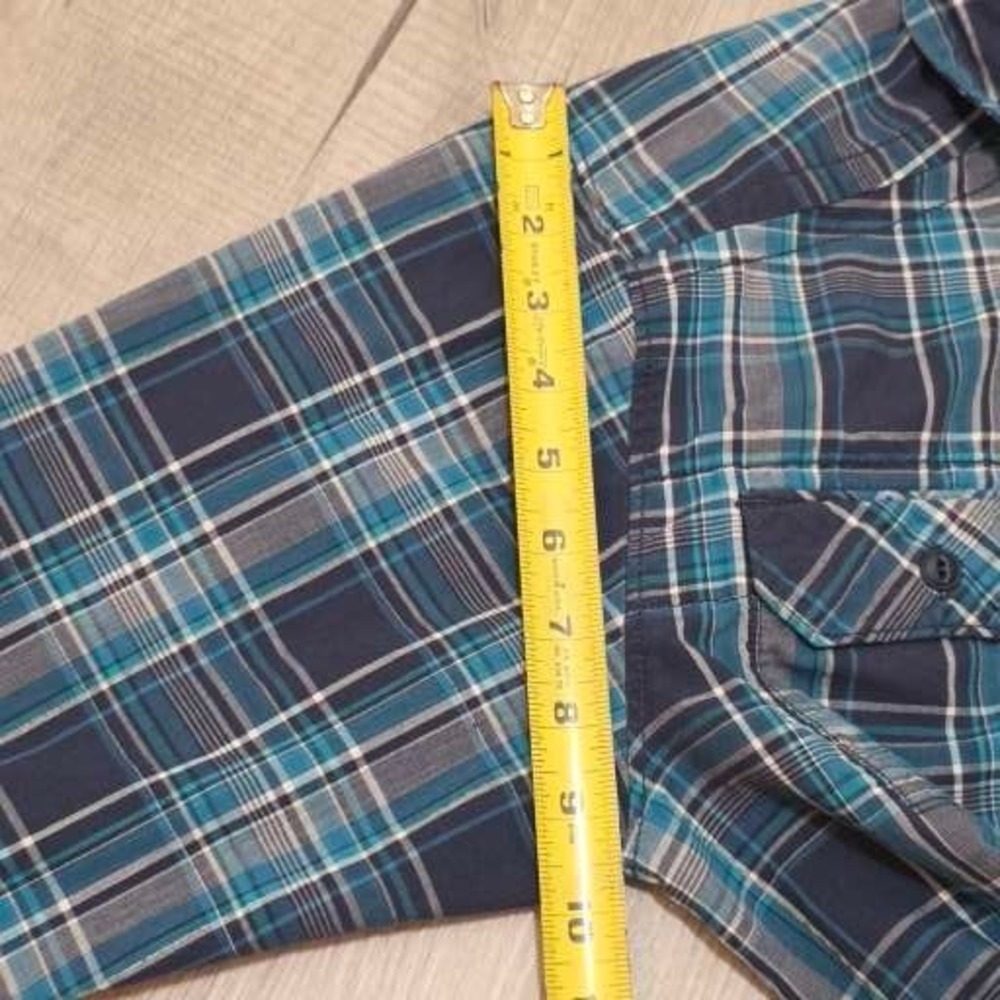 The North Face Mens Blue Teal Plaid Long Sleeve Button Down Hiking Shirt Small - Picture 9 of 11